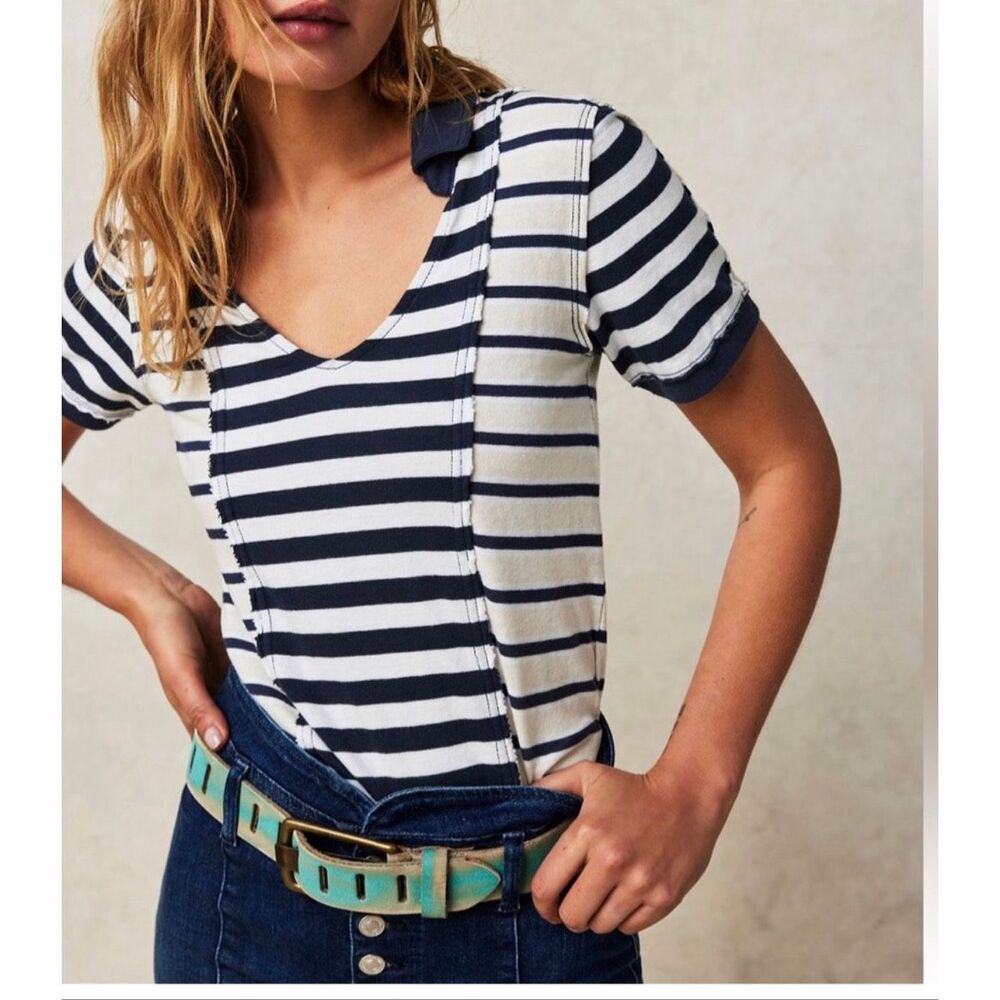 Free People we the free Stripe Up Your Life Polo Striped Women’s small NEW